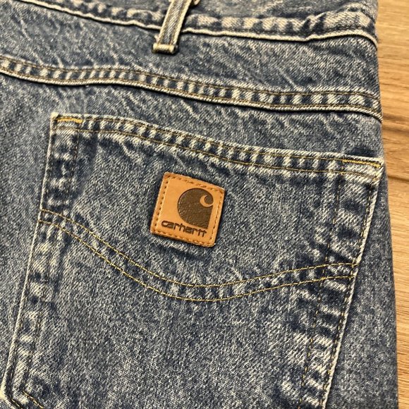 Men's Carhartt Fleece Lined Jeans SZ 42 x 32 VTG USA Made Denim Blue B155 DST - Picture 7 of 12